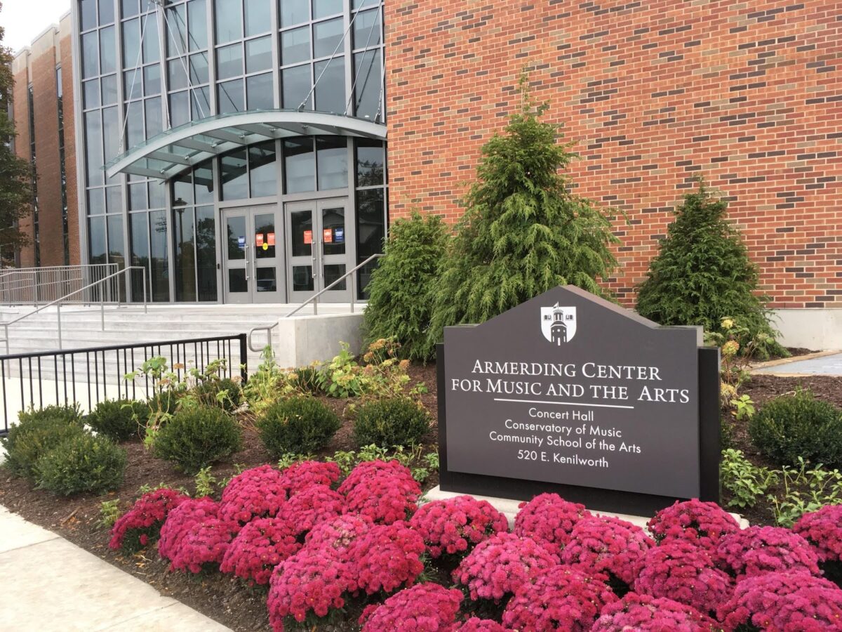 A photograph of the sign outside Armerding Center at Wheaton College