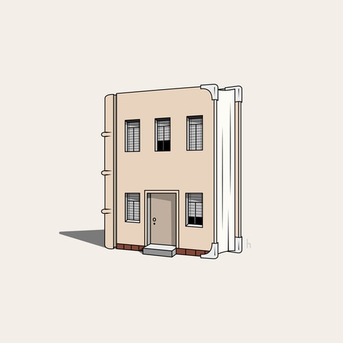 An illustration of a book that looks like a house